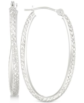 Macy's Brand - Textured Twisted Oval Hoop Earrings in 10k White Gold