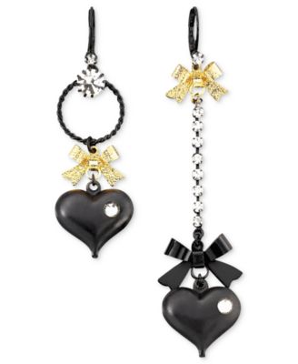 Betsey Johnson - Asymmetrical Black Heart Drop Earrings