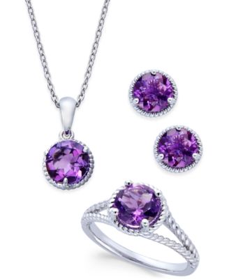 Macy's Brand - Designed in sterling silver, the set includes a stunning pendant necklace, a beautiful stud earrings and a matching ring. Approximate length of pendant necklace: 16" + 2" extender. Approximate drop of