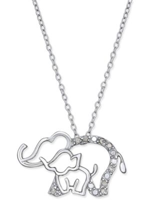 Macy's - Diamond Elephant and Baby Pendant Necklace (1/10 ct. t.w.) in Sterling Silver