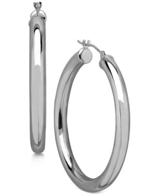 Italian Gold - Polished Tube Hoop Earrings in 14k White Gold