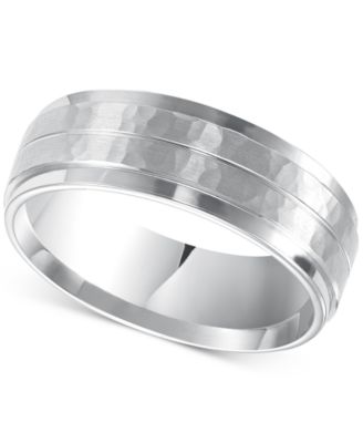 Triton - Men's Hammered  Comfort Fit Wedding Band in 14k White Gold