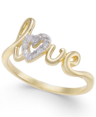 Macy's Brand - Diamond Love Ring (1/10 ct. t.w.) in 14k Gold-Plated Sterling Silver