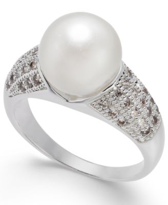Charter Club - Fine Silver Plate Pav&eacute; & Imitation Pearl Ring