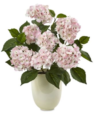 Nearly Natural - Pink Hydrangea Artificial Arrangement with White Planter