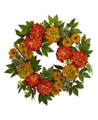Nearly Natural - 24'' Peony & Mum Wreath