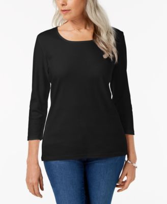 Karen Scott - Petite Cotton Scoop-Neck Top