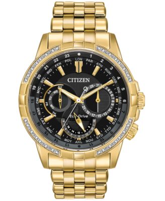 Citizen - Men's Calendrier Diamond-Accent Gold-Tone Stainless Steel Bracelet Watch 44mm