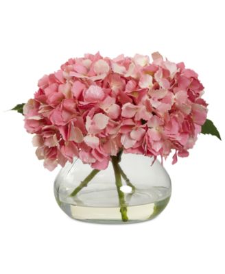 Nearly Natural - Pink Blooming Hydrangea with Glass Vase