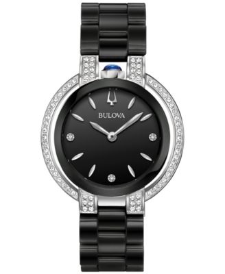 Bulova - Women's Diamond (1/3 ct. t.w.) Rubaiyat Stainless Steel & Black Ceramic Bracelet Watch 35mm