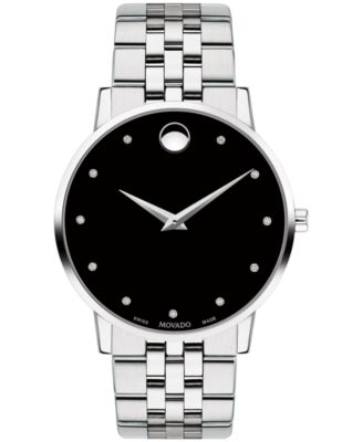Movado - Men's Swiss Museum Classic Diamond-Accent Stainless Steel Bracelet Watch 40mm