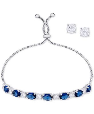 Macy's Brand - 2-Pc. Set Cubic Zirconia Slider Bracelet & Stud Earrings in Fine Silver-Plate