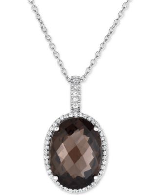 Macy's Brand - Smoky Quartz (15 ct. t.w.) and White Topaz (3/8 ct. t.w.) Large Oval Pendant Necklace in Sterling Silver