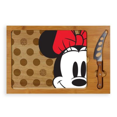 Disney - Minnie Mouse Button Eye Icon Glass Top Cutting Board & Knife Set