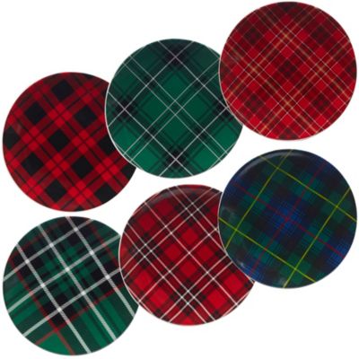Certified International - Christmas Plaid 6-Pc. Dessert Plate asst.