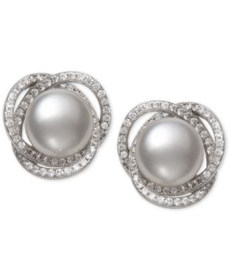 Macy's - Cultured Freshwater Pearl (9mm) & Cubic Zirconia Spiral Stud Earrings in Sterling Silver