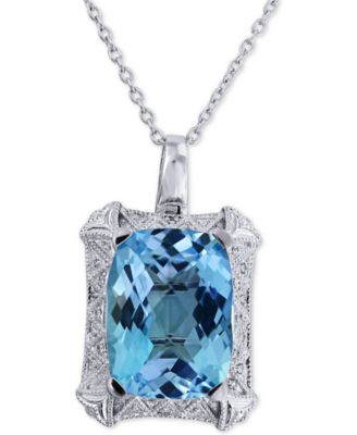 Macy's Brand - Blue Topaz (25 ct. t.w.) & Diamond (1/10 ct. t.w.) 18" Pendant Necklace in Sterling Silver