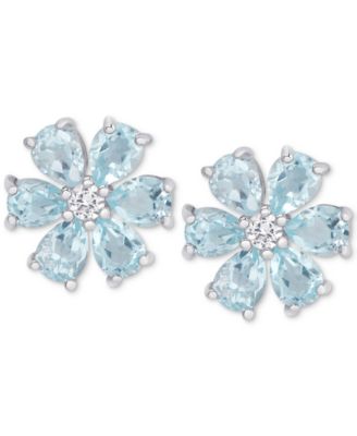 Macy's Brand - Blue Topaz (2-3/8 ct. t.w.) & White Topaz Accent Flower Stud Earrings in Sterling Silver