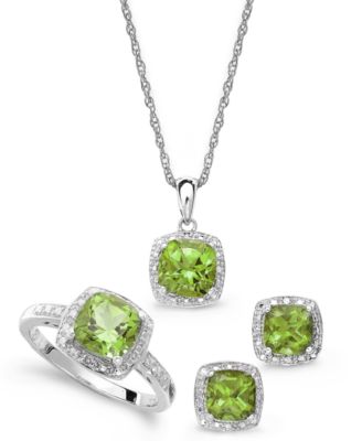 Macy's Brand - Sterling Silver Jewelry Set, Peridot (4-3/4 ct. t.w.) and Diamond Accent Necklace, Earrings and Ring Set