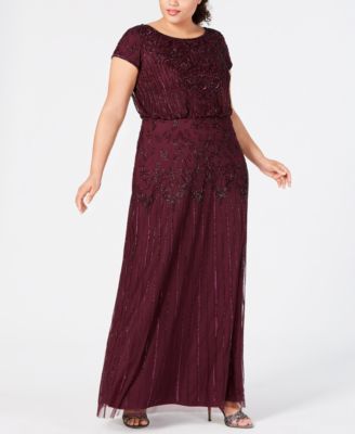 Adrianna Papell - Plus Size Beaded Illusion Blouson Dress