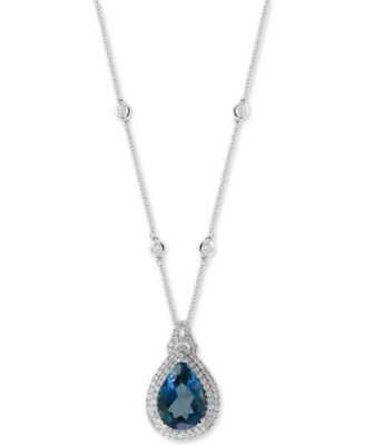 EFFY Collection - London Blue Topaz (7-7/8 ct. t.w.) & Diamond (7/8 ct. t.w.) 18" Pendant Necklace in 14k White Gold