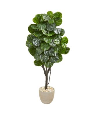 Nearly Natural - 67” Fiddle Leaf Fig Artificial Tree in Sand Stone Planter