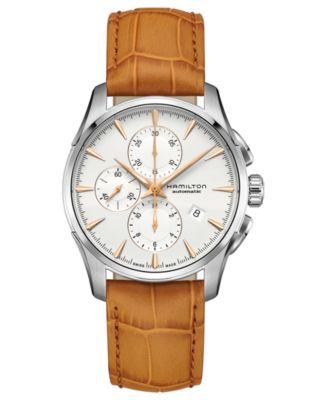 Hamilton - Men's Swiss Automatic Chronograph Jazzmaster Brown Leather Strap Watch 42mm