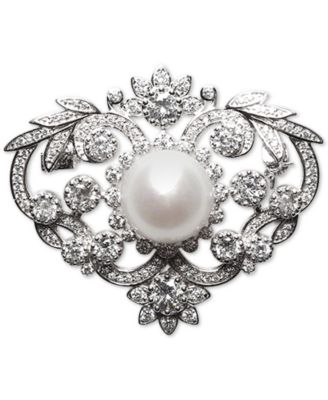 Macy's Brand - Cultured Freshwater Pearl (12mm) & Cubic Zirconia Pin in Sterling Silver