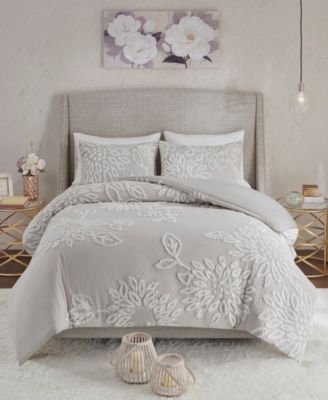 Madison Park - Veronica Full/Queen 3 Piece Tufted Cotton Chenille Floral Duvet Set