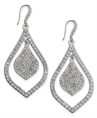 I.N.C. International Concepts - Silver-Tone Crystal Pav&eacute; Double Teardrop Drop Earrings