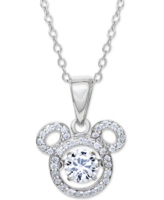 Disney - Cubic Zirconia Mickey Mouse 15"+2" extender Pendant Necklace in Sterling Silver