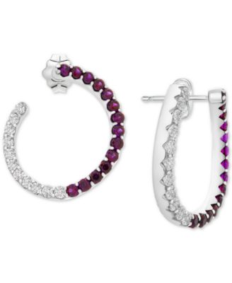 Macy's Brand - Lab-Created Ruby (1-3/8 ct. t.w.) & White Sapphire (1-1/10 ct. t.w.) Front & Back Hoop Earrings in Sterling Silver