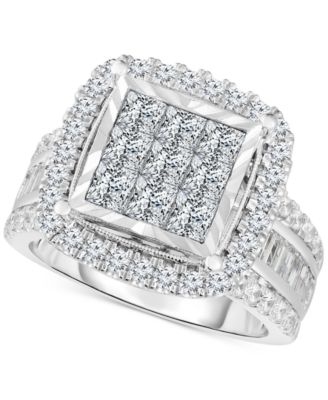 TruMiracle - Diamond Halo Cluster Engagement Ring (3 ct. t.w.) in 10k White Gold