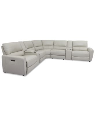 Furniture - Danvors 7-Pc. Leather Sectional Sofa with 4 Power Recliners, Power Headrests, and 2 Consoles