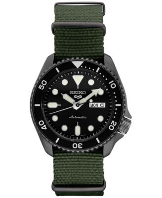 Seiko - Men's Automatic 5 Sports Green Nylon Strap Watch 42.5mm