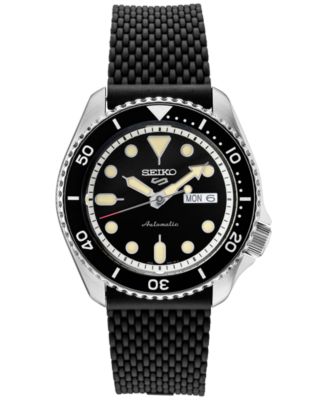 Seiko - Men's Automatic 5 Sports Black Silicone Mesh Strap Watch 42.5mm