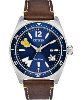 Citizen - Men's Disney Classic Brown Leather Strap Watch 43mm