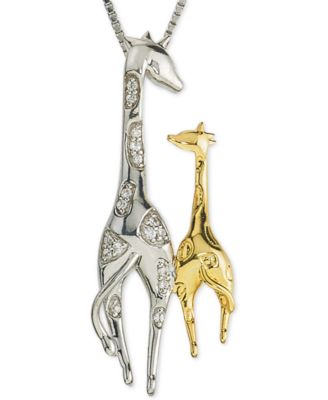 Macy's Brand - Diamond Giraffe Mother & Child 18" Pendant Necklace (1/10 ct. t.w.) in Sterling Silver & 10k Gold