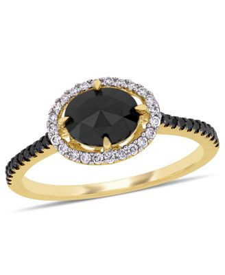 Macy's - Black and White Diamond (1 1/5 ct. t.w.) Halo Engagement Ring in 14k Yellow Gold