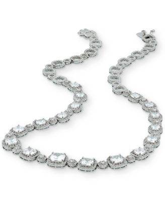 Macy's Brand - Cubic Zirconia Cushion Halo 18" Statement Necklace in Sterling Silver