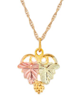 Black Hills Gold - Grape and Leaf Pendant in 10k Yellow Gold with 12k Rose and Green Gold