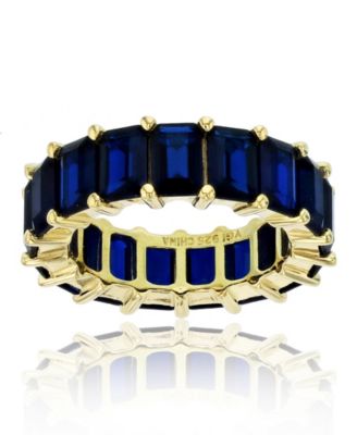 Macy's Brand - Created Blue Spinel Emerald Cut Eternity Band in 14k Yellow Gold Plated Sterling Silver