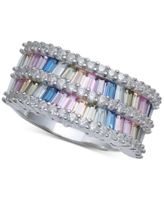 Macy's Brand - Cubic Zirconia Baguette Two Row Wavy Statement Ring in Sterling Silver