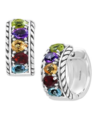 EFFY Collection - Multi-Gemstone Small Huggie Hoop Earrings (1-7/8 ct. t.w.) in Sterling Silver