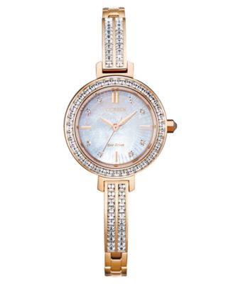 Citizen - Women's Pink Gold-Tone Stainless Steel & Swarovski Crystal Bangle Bracelet Watch 25mm