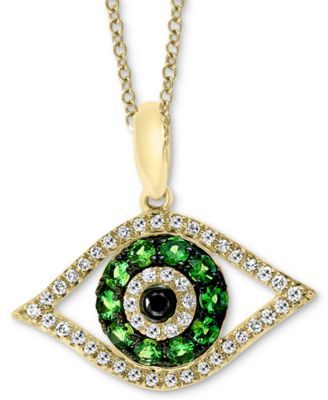 EFFY Collection - Tsavorite (1/5 ct. t.w.) & Diamond (1/8 ct. t.w.) Evil Eye 18" Pendant Necklace in 14k Gold
