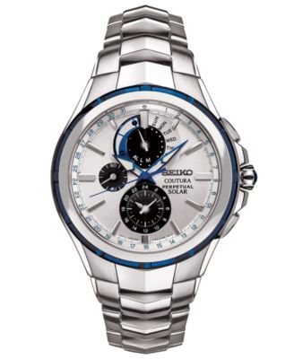 Seiko - Men's Solar Coutura Chronograph Stainless Steel Bracelet Watch 44mm