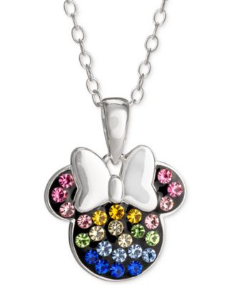Disney - Children's Rainbow Crystal Minnie Mouse 18" Pendant Necklace in Sterling Silver