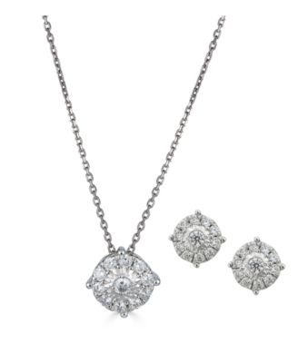 Macy's Brand - 2-Pc. Diamond (1/2 ct. t.w.) Halo Pendant Necklace & Matching Stud Earring Set In 14k Gold