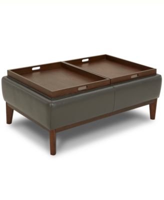 Furniture - Jollene Leather Ottoman with Wood Trays